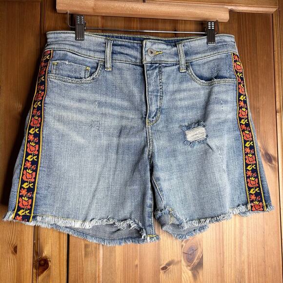 Pilcro Anthropologie Mid-Rise Slim Boyfriend Denim Shorts Women’s 27 Embroidered - Picture 6 of 10